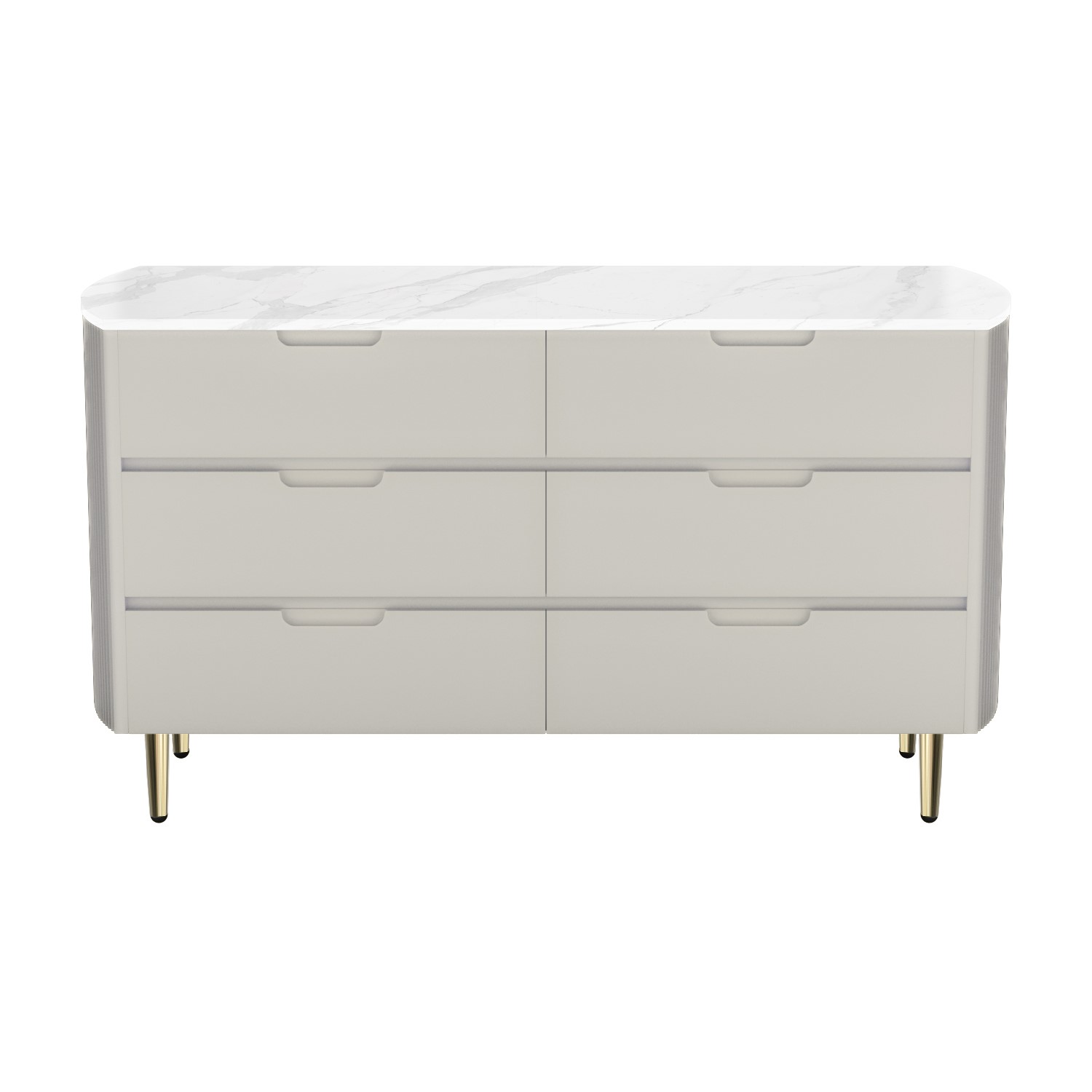 Read more about Wide curved taupe chest of 6 drawers with marble top lorenzo